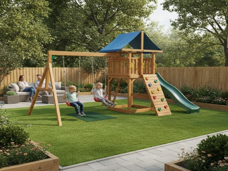 Artificial grass system cross-section with shock pad layer